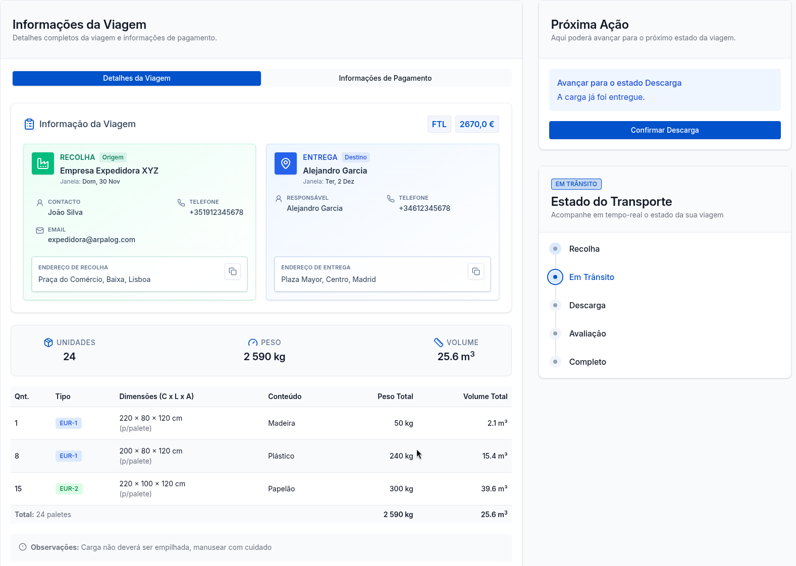 Interface Arpalog - Eficiência e ocupação